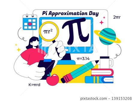 Pi Approximation Day Vector Illustration Featuring Mathematics Concepts With Pi Symbol, Numbers, Calculator, Education Elements, And Baked Sweet Pie 139153208