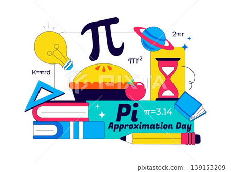 Pi Approximation Day Vector Illustration Featuring Mathematics Concepts With Pi Symbol, Numbers, Calculator, Education Elements, And Baked Sweet Pie Pi Approximation Day Vector Illustration Featuring Mathematics Concepts With Pi Symbol, Numbers, Calculator, Education Elements, And Baked Sweet Pie 139153209