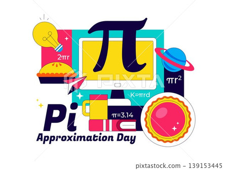 Pi Approximation Day Vector Illustration Featuring Mathematics Concepts With Pi Symbol, Numbers, Calculator, Education Elements, And Baked Sweet Pie Pi Approximation Day Vector Illustration Featuring Mathematics Concepts With Pi Symbol, Numbers, Calculator, Education Elements, And Baked Sweet Pie 139153445
