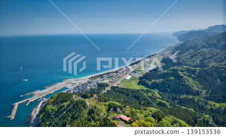 A view from the Sasagawa district of Asahi Town, Toyama Prefecture, towards Miyazaki Coast and Itoigawa. A view from the Sasagawa district of Asahi Town, Toyama Prefecture, towards Miyazaki Coast and Itoigawa. 139153536