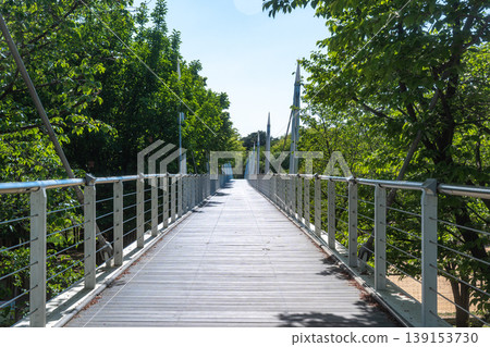Seoul, South Korea - Apr. 24, 2026 : Pedestrian bridge surrounded by lush green trees at Seoul Forest Park in Seoul, South Korea. Seoul, South Korea - Apr. 24, 2026 : Pedestrian bridge surrounded by lush green trees at Seoul Forest Park in Seoul, South Korea. 139153730