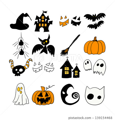 Hand Drawn Happy Halloween Doodle Elements. 139154468