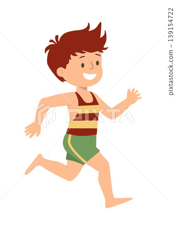 Happy young boy running in summer outfit playful active child 139154722