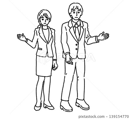 Illustration of a man and woman in suits giving directions Illustration of a man and woman in suits giving directions 139154770