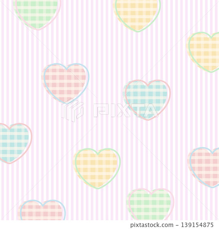 Vector of checked heart patterns on pink and white stripe background for wallpaper, backdrop, ad template, frame, paper design, social media, poster, sticky note, floral fabric print, Valentine's Day 139154875
