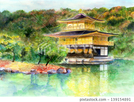 Kinkakuji hand-painted watercolor painting Kinkakuji hand-painted watercolor painting 139154891