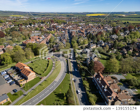 Aerial view of the market town of Malton in North Yorkshire, United Kingdom 139155174