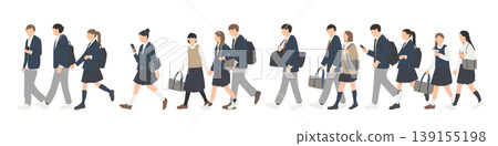 Illustration set of students walking to school, male and female in school uniforms, school commute scene material. Illustration set of students walking to school, male and female in school uniforms, school commute scene material. 139155198