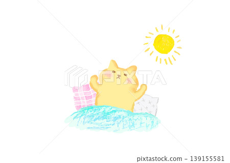 A cute cat waking up refreshed in the morning sun - watercolor illustration material A cute cat waking up refreshed in the morning sun - watercolor illustration material 139155581