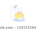 Cute cat taking a bath - watercolor illustration 139155584