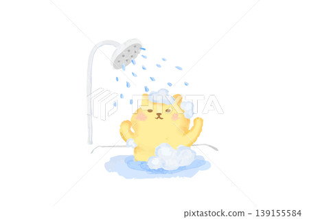 Cute cat taking a bath - watercolor illustration Cute cat taking a bath - watercolor illustration 139155584