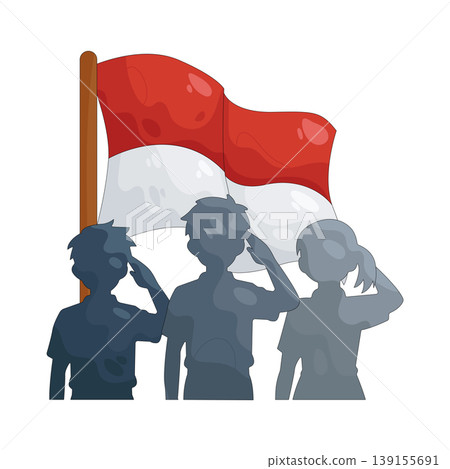 Illustration of child saluting the Indonesian flag Illustration of child saluting the Indonesian flag 139155691
