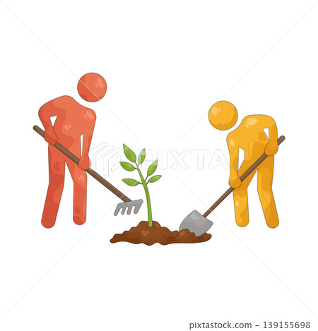 Illustration of Two men planting trees Illustration of Two men planting trees 139155698
