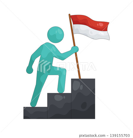 Illustration of man climbing the stairs with the Indonesian flag Illustration of man climbing the stairs with the Indonesian flag 139155703