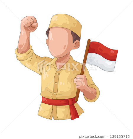 Illustration of man holding the Indonesian flag Illustration of man holding the Indonesian flag 139155715