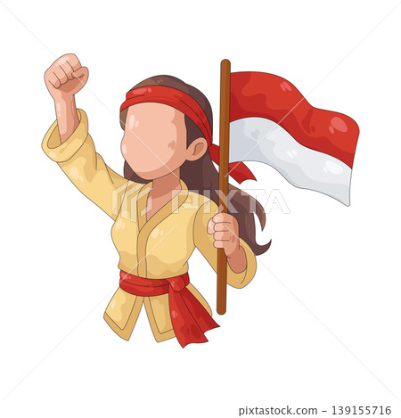 Illustration of woman holding the Indonesian flag Illustration of woman holding the Indonesian flag 139155716