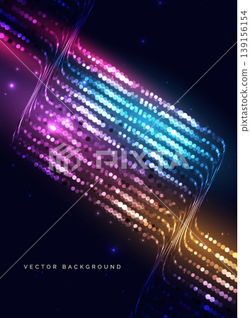 Abstract neon blue and purple light glowing dot pattern on dark background. 139156154