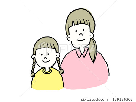 Illustration of a smiling girl and her mother 139156305