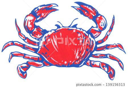 Preppy crab illustration set in red blue and white style, hand drawn marine animal with claw legs outline sketch, coastal beach summer nautical ocean theme, retro graphic decor. Preppy crab illustration set in red blue and white style, hand drawn marine animal with claw legs outline sketch, coastal beach summer nautical ocean theme, retro graphic decor. 139156313