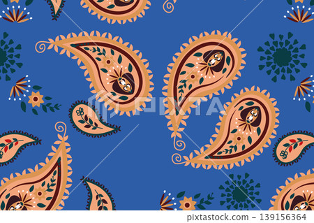Blue Vector Paisley seamless pattern. Blue Vector Paisley seamless pattern. 139156364