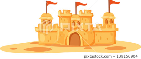 sand castle beach illustration cute cartoon seaside scene for travel and holiday concept sand castle beach illustration cute cartoon seaside scene for travel and holiday concept 139156904