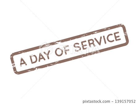 A rectangular brown rubber stamp impression says A Day of Service on a clean surface A rectangular brown rubber stamp impression says A Day of Service on a clean surface 139157052