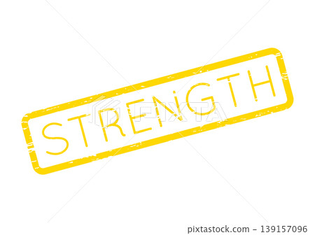 Yellow textured rectangular stamp with the word Strength representing power and resilience 139157096