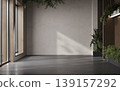 Modern classic empty room with plants, beige wall mockup and concrete floor, 3d render 139157292