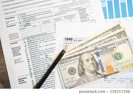 Tax form 1040 U.S. Individual Income Tax Return, business finance. 139157298