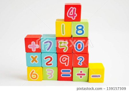 Number wood block cubes for learning Mathematic, education math. Number wood block cubes for learning Mathematic, education math. 139157309