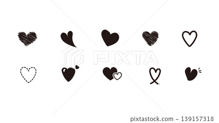 Hand-drawn style black heart icon set. Simple and stylish love/Valentine's Day material. White background vector style illustration. 139157318