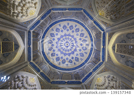 The dome decorations of the Shah-i-Zinda mausoleum complex in Samarkand 139157348