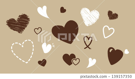Hand-drawn style brown and white heart icon set. Natural and stylish love and Valentine's Day material. Hand-drawn style brown and white heart icon set. Natural and stylish love and Valentine's Day material. 139157350