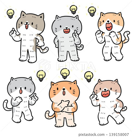 vector set of cat and thinking bulb vector set of cat and thinking bulb 139158007