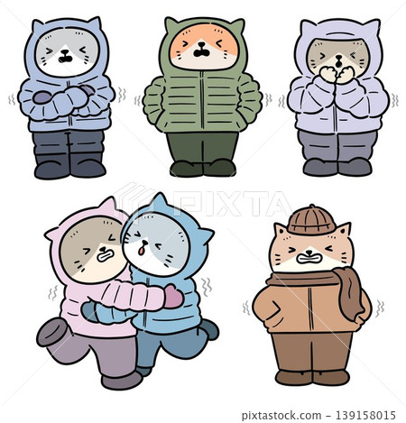 vector set of cat in winter clothes vector set of cat in winter clothes 139158015