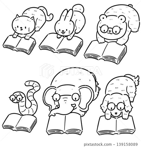 vector set of animal reading book 139158089