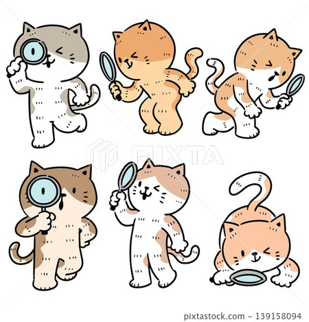 vector set of cat using magnifying glass 139158094