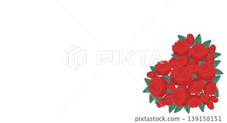 Banner with red roses in the shape heart on white background. Beautiful design for love celebrations, from weddings, Valentine's Day and otherth. 139158151