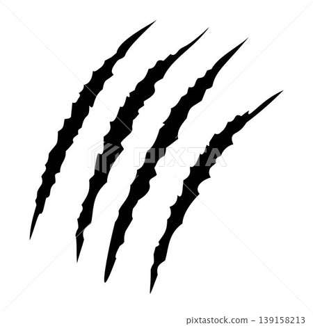 Black claws scratche animal. Four scratches shape. Wild animal claw marks. Funny design element Black claws scratche animal. Four scratches shape. Wild animal claw marks. Funny design element 139158213