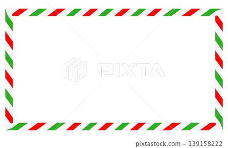 Candy cane rectangle frame. Christmas ribbon with red, green and white stripes. Greeting card with New Year or Christmas decorating border Candy cane rectangle frame. Christmas ribbon with red, green and white stripes. Greeting card with New Year or Christmas decorating border 139158222