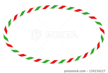 Candy cane round frame. Christmas ribbon with red, green and white stripes. Greeting card with New Year or Christmas decorating border Candy cane round frame. Christmas ribbon with red, green and white stripes. Greeting card with New Year or Christmas decorating border 139158227