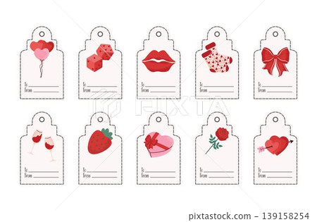 Collection of gift tags with romantic Valentines Day symbols. Perfect for presents Collection of gift tags with romantic Valentines Day symbols. Perfect for presents 139158254