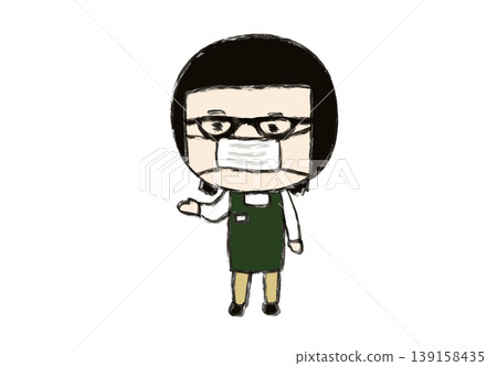 A shop assistant wearing glasses, a mask, and an apron. A shop assistant wearing glasses, a mask, and an apron. 139158435