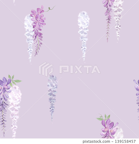 Watercolor illustration of wisteria flowers, seamless pattern, Japanese-style header material. 139158457