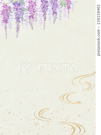 Wisteria flowers and gold decorations - watercolor illustration material, vertical header design for spring and early summer. 139158462