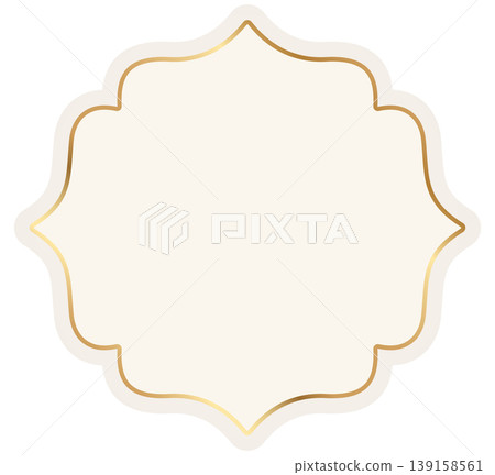 Arabic decorative frame with golden border. Ornamental elegant luxury label. Vintage badge, wedding insignia, sale sticker, vector frame certificate. Vector illustration with blank space 139158561