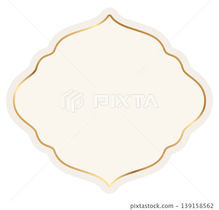 Islamic ornamental decorative element. Vintage frame of label with elegant gold frame and beige background. Vector classic badge for premium packaging, wedding invitations, boutique branding 139158562