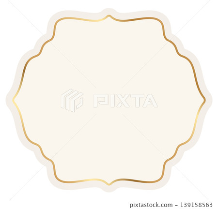 Ornamental vintage frame of decorative label with elegant gold frame and beige background. Classic badge for premium packaging, wedding invitations, boutique branding. Vector illustration Ornamental vintage frame of decorative label with elegant gold frame and beige background. Classic badge for premium packaging, wedding invitations, boutique branding. Vector illustration 139158563