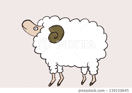 Hand-drawn style sheep illustration on an off-white background 139158645