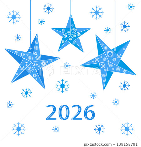 Christmas stars and snowflakes with 2026 on white background Christmas stars and snowflakes with 2026 on white background 139158791